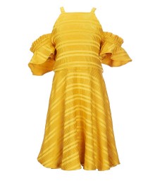 Gb Girls Gold Cold Shouldre Textured Stripe Dress 